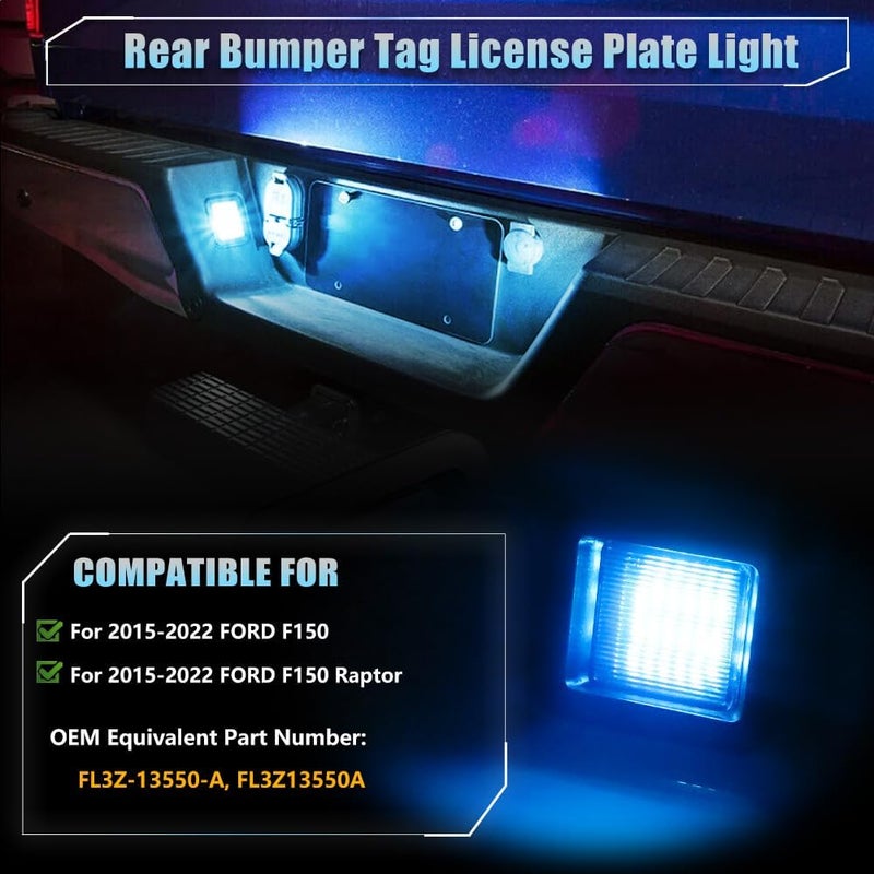 VANKUB LED License Plate Light for Fo-rd 2015 2016 2017 2018 2019 2020 F150 2017-2020 Raptor Pickup Truck, F150 Led Rear Tag Lamp, 6000K Ice Blue Lights, 2 PCS - Image 3